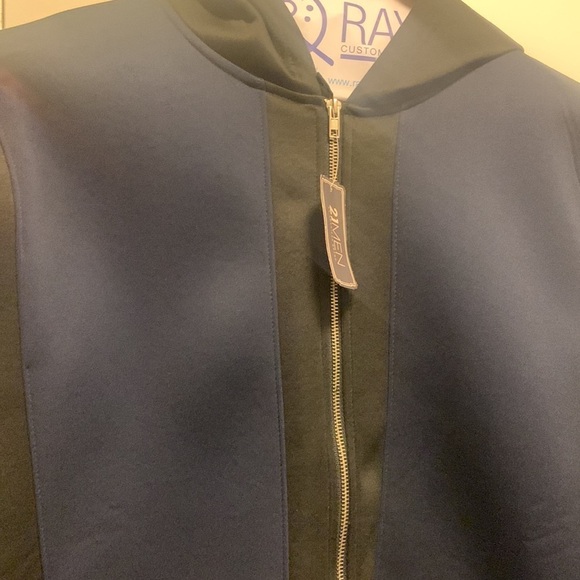NWT Forever 21 MEN Black Blue Scuba Zip Athletic Hoodie Jacket L Large - Picture 3 of 4